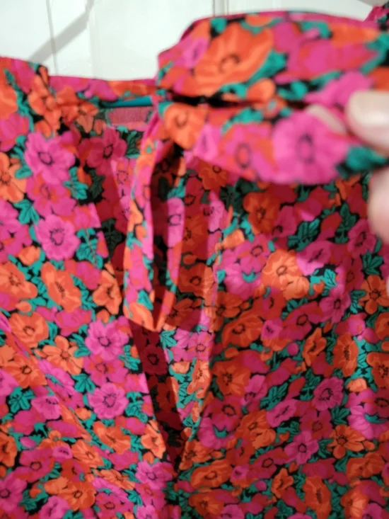 Floral Puff Sleeve Peplum Top - Pink & Orange - Picture 4 of 4